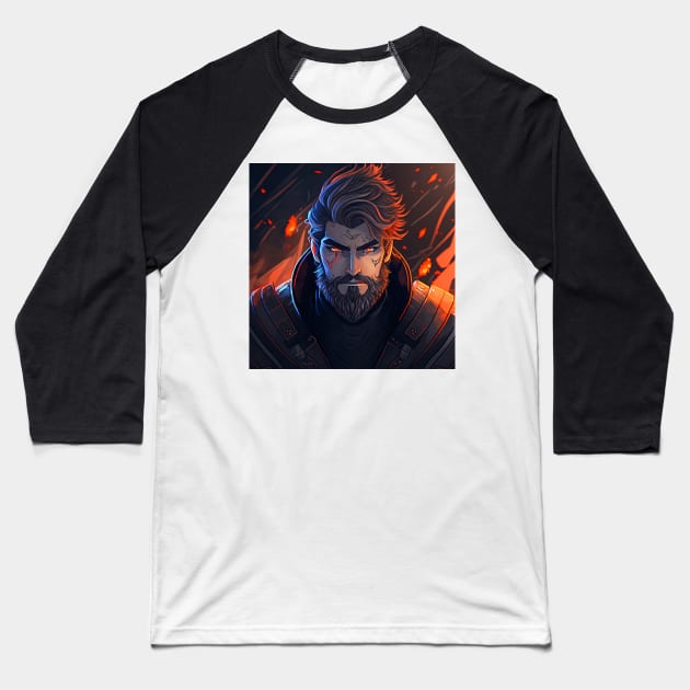 Viking Male Artistic, Walking in Fire Baseball T-Shirt by AICreateWorlds